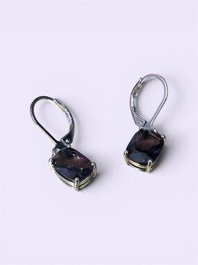 Sterling Silver Purple Cushion Drop Earrings